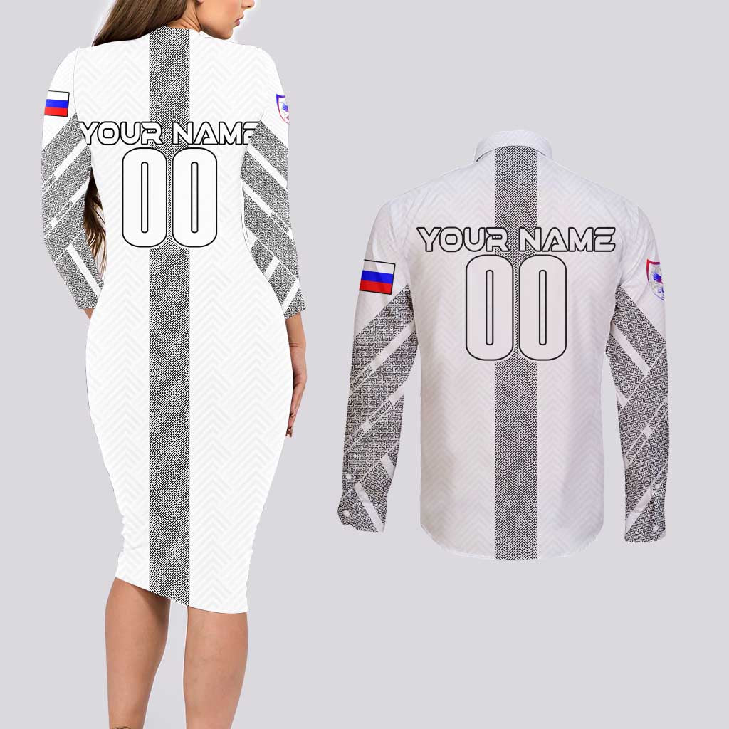 Personalized Slovenia Football 2024 Couples Matching Long Sleeve Bodycon Dress and Long Sleeve Button Shirt Trophy Wing Style - Wonder Print Shop