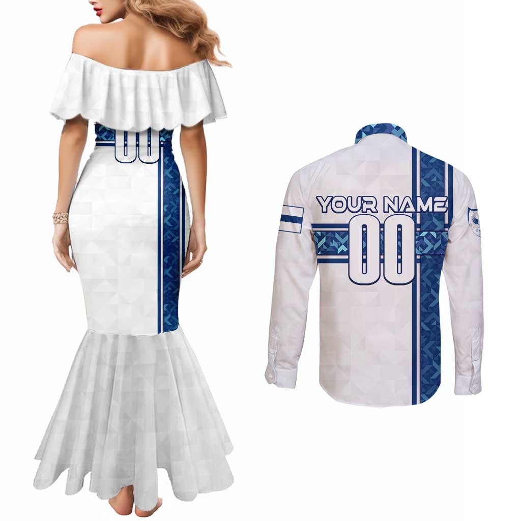 Personalized Finland Football 2024 Couples Matching Mermaid Dress and Long Sleeve Button Shirt Trophy Wing Style
