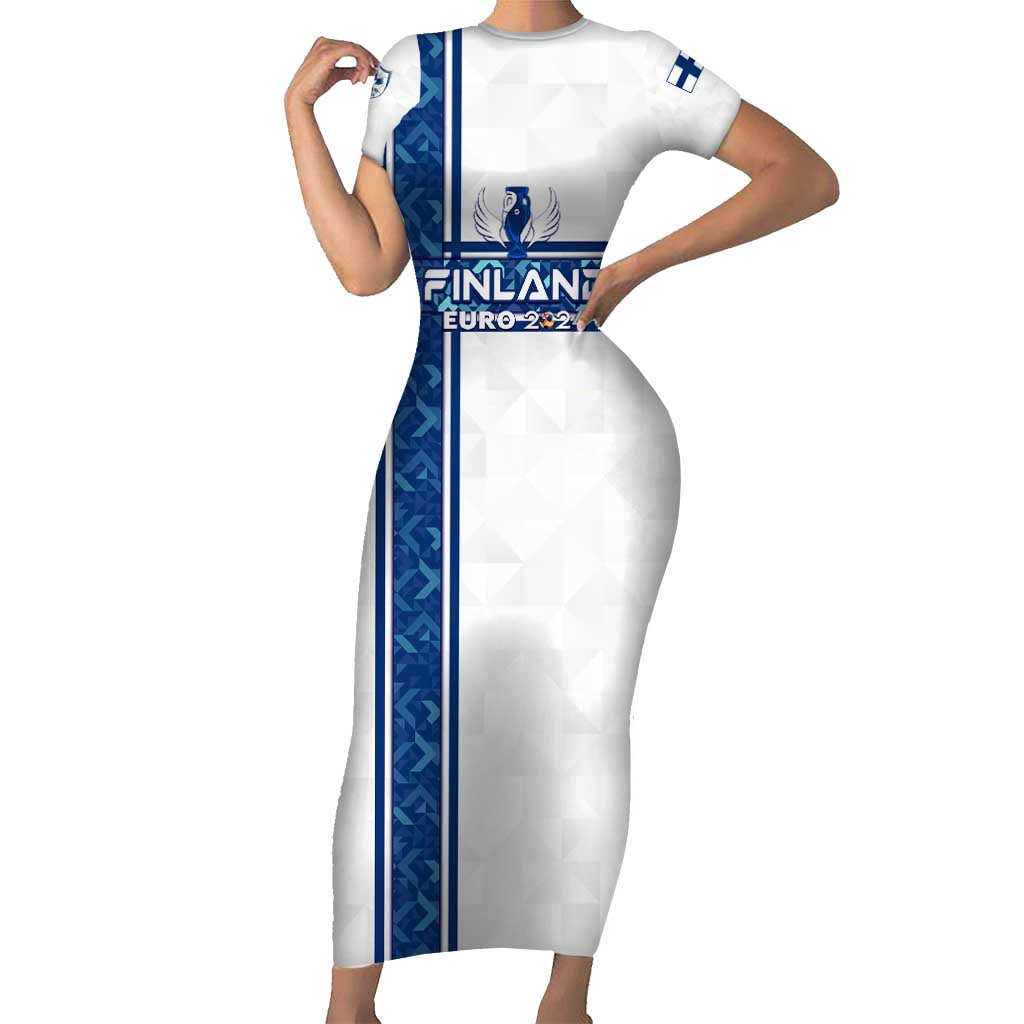 Personalized Finland Football 2024 Short Sleeve Bodycon Dress Trophy Wing Style - Wonder Print Shop