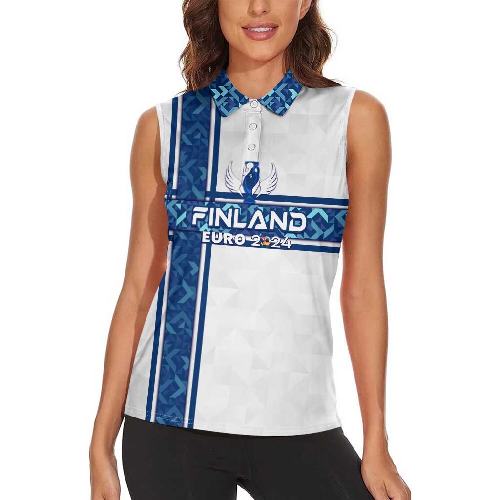 Personalized Finland Football 2024 Women Sleeveless Polo Shirt Trophy Wing Style - Wonder Print Shop