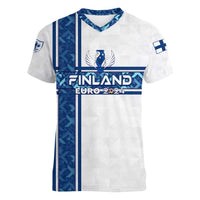 Personalized Finland Football 2024 Women V-Neck T-Shirt Trophy Wing Style - Wonder Print Shop