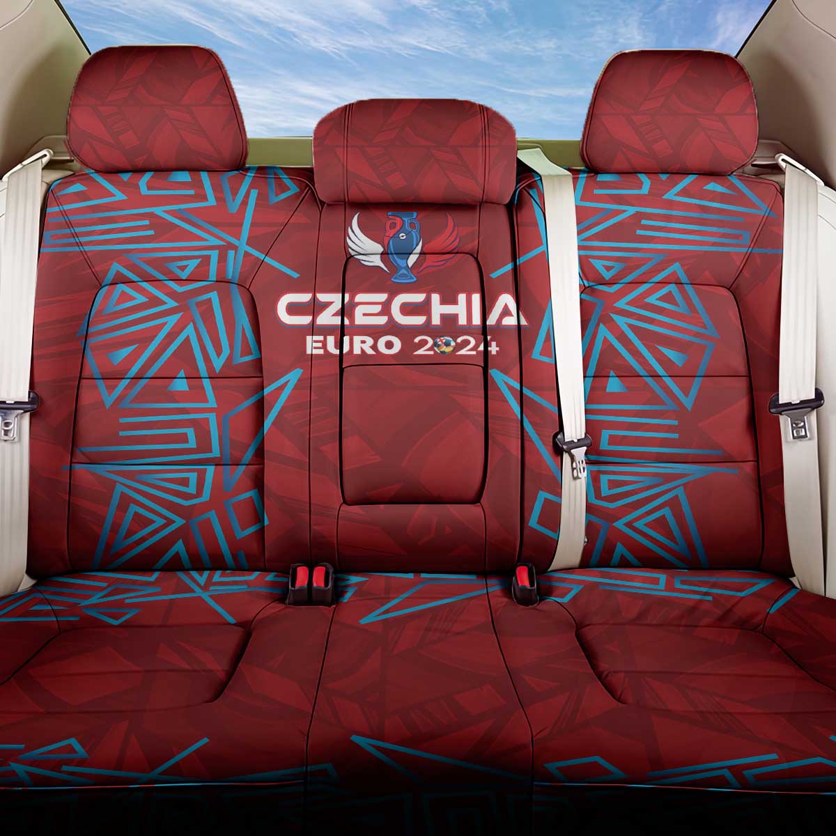 Czech Republic Football 2024 Back Car Seat Cover Trophy Wing Style - Wonder Print Shop
