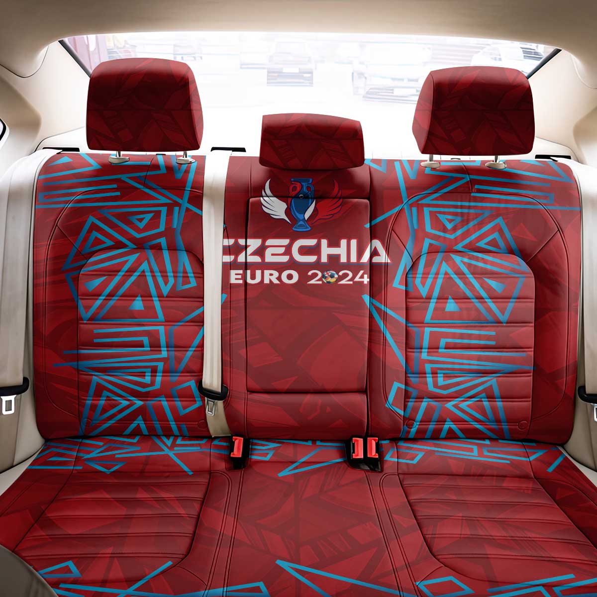 Czech Republic Football 2024 Back Car Seat Cover Trophy Wing Style - Wonder Print Shop