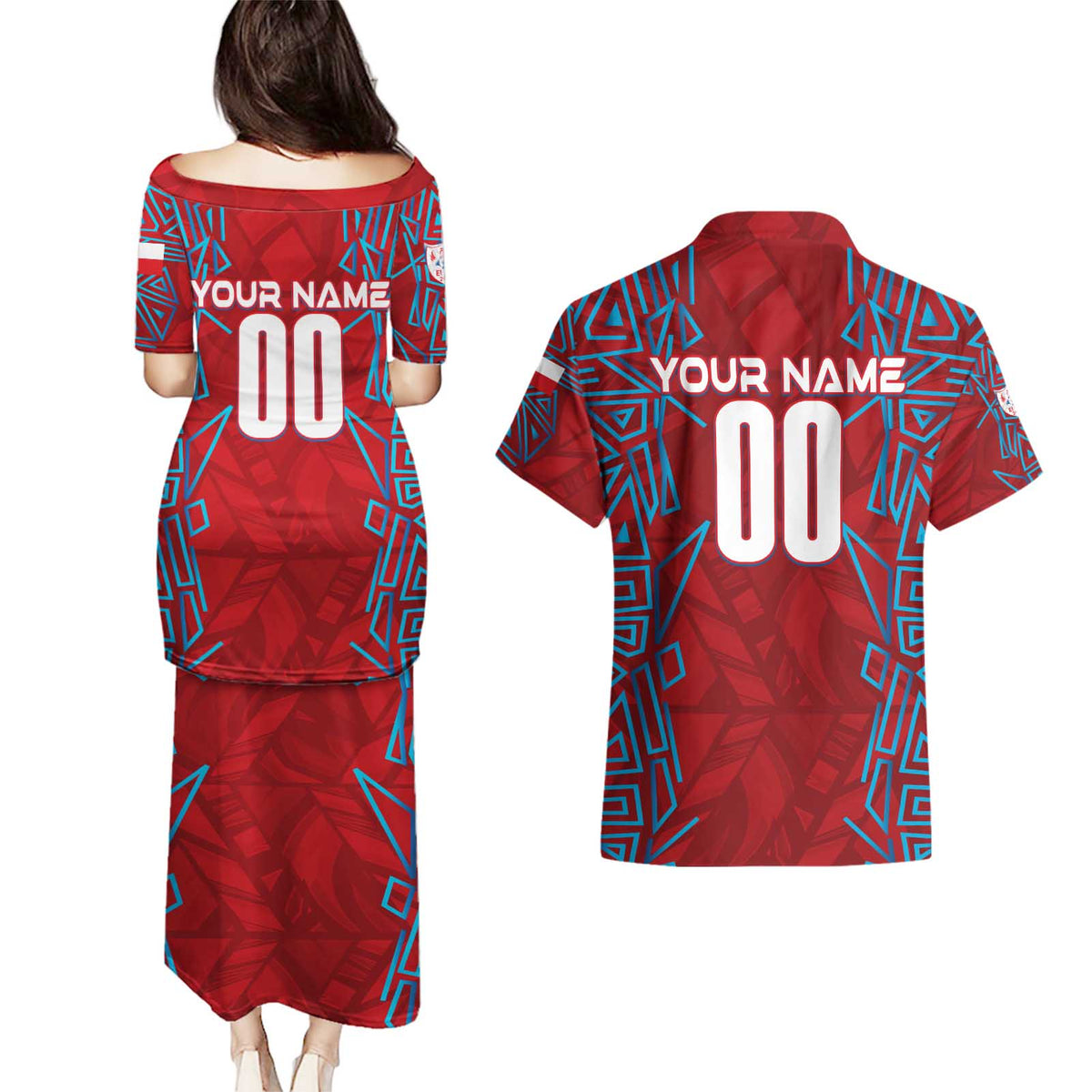Personalized Czech Republic Football 2024 Couples Matching Puletasi and Hawaiian Shirt Trophy Wing Style - Wonder Print Shop
