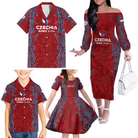 Personalized Czech Republic Football 2024 Family Matching Off The Shoulder Long Sleeve Dress and Hawaiian Shirt Trophy Wing Style - Wonder Print Shop