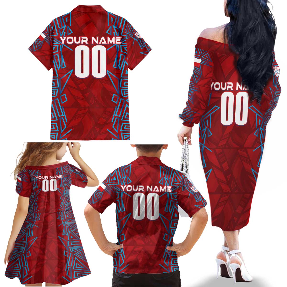Personalized Czech Republic Football 2024 Family Matching Off The Shoulder Long Sleeve Dress and Hawaiian Shirt Trophy Wing Style - Wonder Print Shop