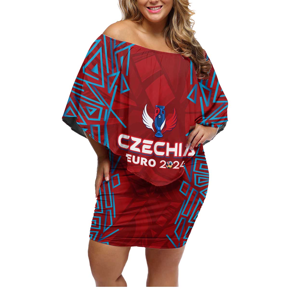 Personalized Czech Republic Football 2024 Family Matching Off Shoulder Short Dress and Hawaiian Shirt Trophy Wing Style - Wonder Print Shop
