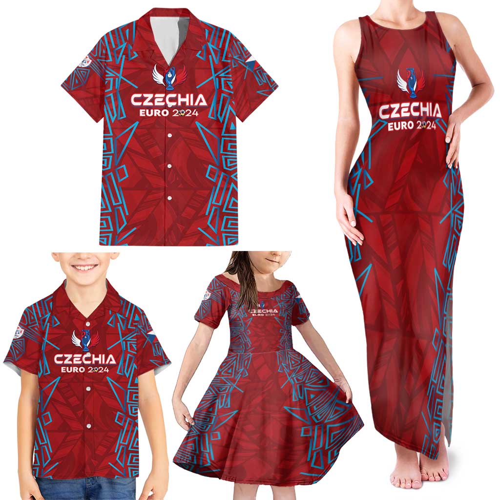 Personalized Czech Republic Football 2024 Family Matching Tank Maxi Dress and Hawaiian Shirt Trophy Wing Style - Wonder Print Shop