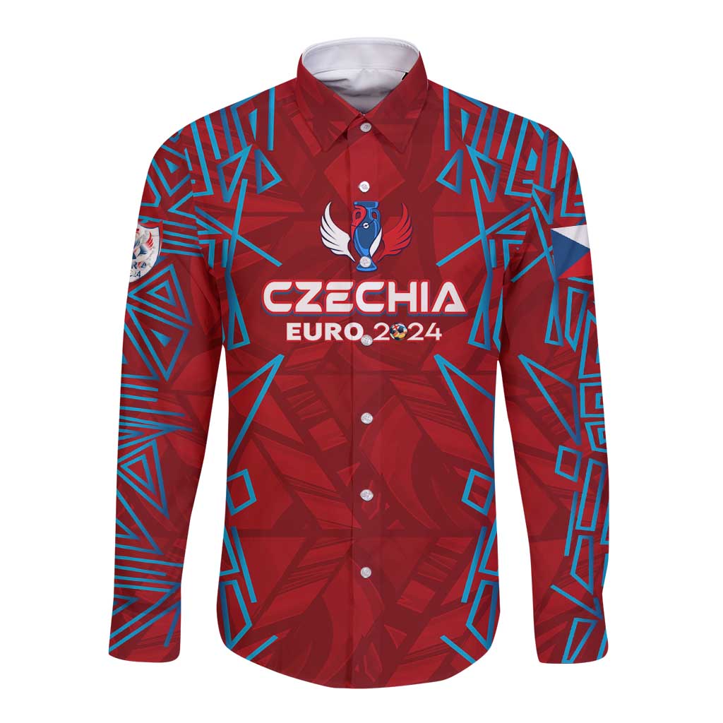 Personalized Czech Republic Football 2024 Long Sleeve Button Shirt Trophy Wing Style - Wonder Print Shop