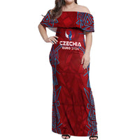 Personalized Czech Republic Football 2024 Off Shoulder Maxi Dress Trophy Wing Style - Wonder Print Shop