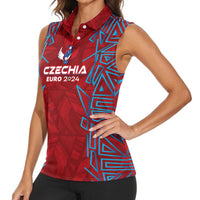 Personalized Czech Republic Football 2024 Women Sleeveless Polo Shirt Trophy Wing Style - Wonder Print Shop