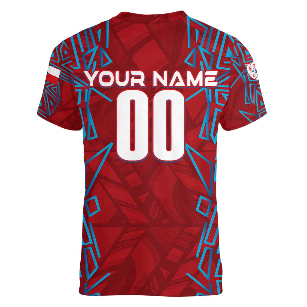 Personalized Czech Republic Football 2024 Women V-Neck T-Shirt Trophy Wing Style - Wonder Print Shop