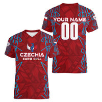 Personalized Czech Republic Football 2024 Women V-Neck T-Shirt Trophy Wing Style - Wonder Print Shop