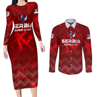 Personalized Serbia Football 2024 Couples Matching Long Sleeve Bodycon Dress and Long Sleeve Button Shirt Trophy Wing Style - Wonder Print Shop