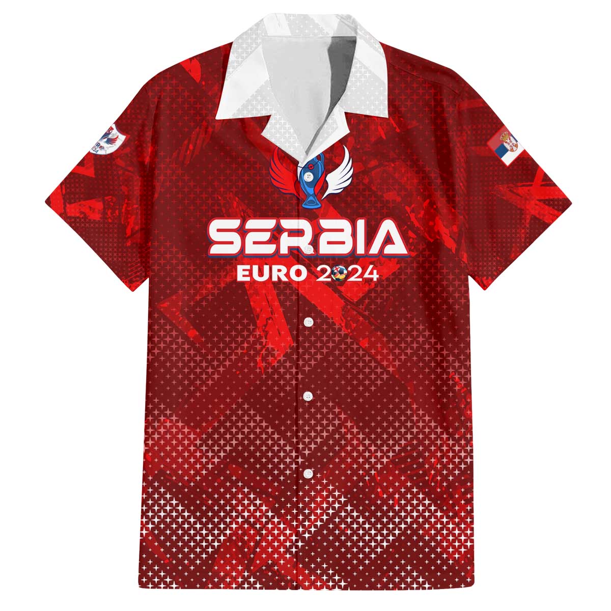 Personalized Serbia Football 2024 Family Matching Off The Shoulder Long Sleeve Dress and Hawaiian Shirt Trophy Wing Style - Wonder Print Shop