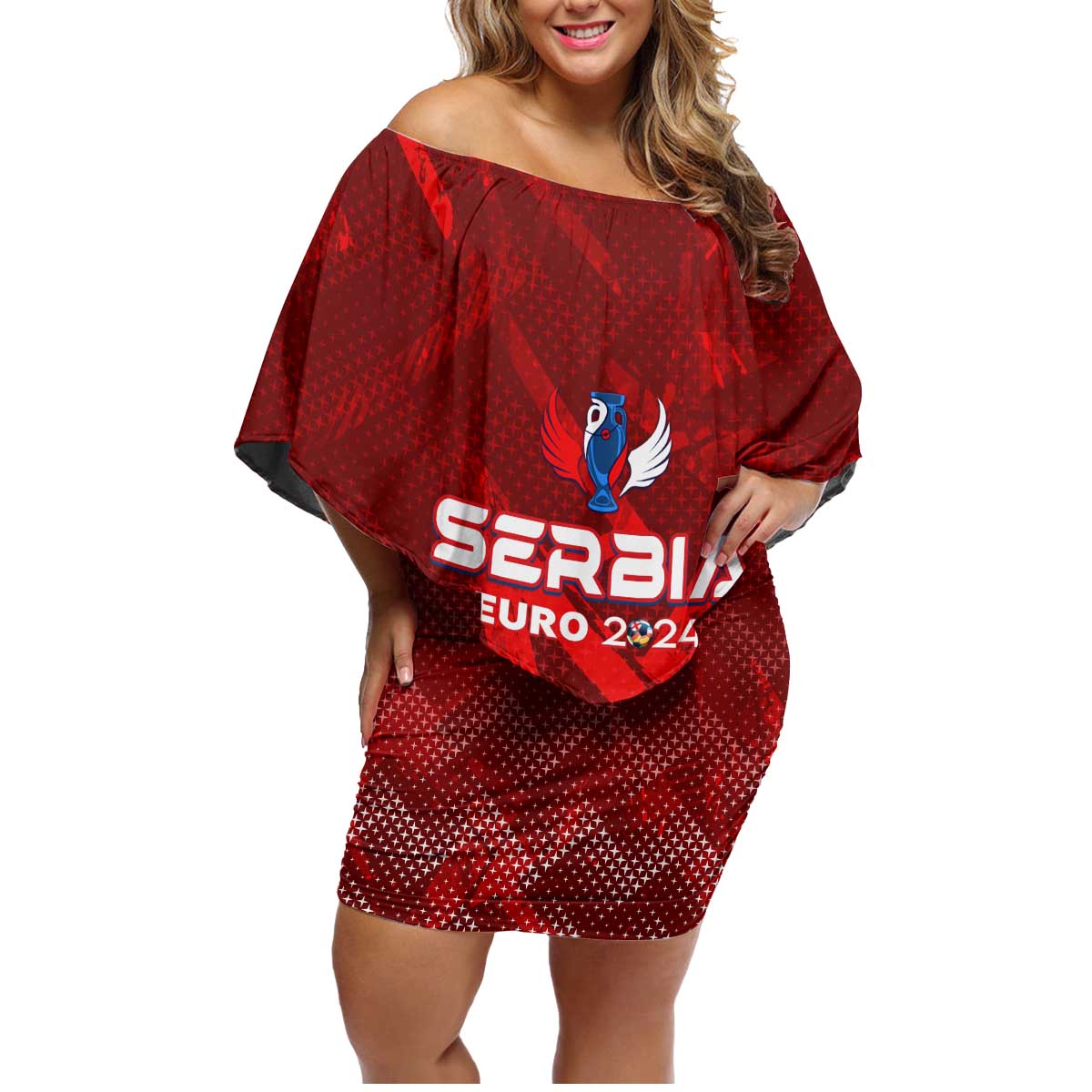 Personalized Serbia Football 2024 Family Matching Off Shoulder Short Dress and Hawaiian Shirt Trophy Wing Style - Wonder Print Shop
