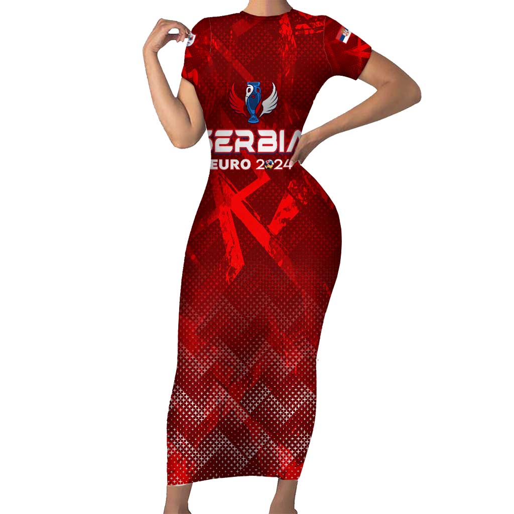 Personalized Serbia Football 2024 Family Matching Short Sleeve Bodycon Dress and Hawaiian Shirt Trophy Wing Style - Wonder Print Shop