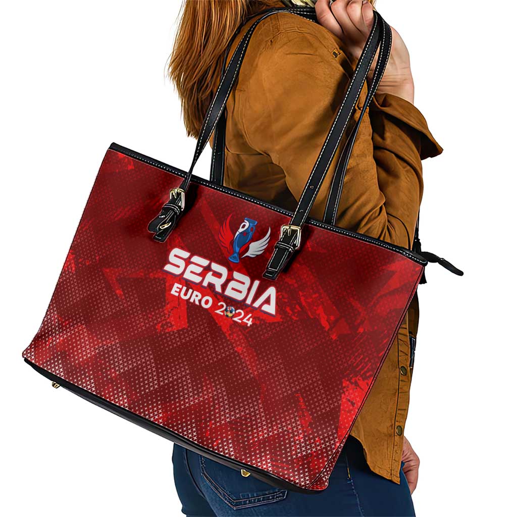 Serbia Football 2024 Leather Tote Bag Trophy Wing Style - Wonder Print Shop