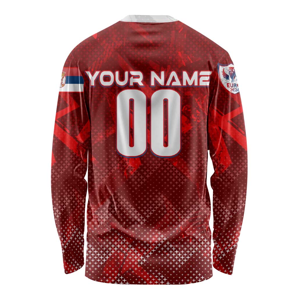 Personalized Serbia Football 2024 Long Sleeve Shirt Trophy Wing Style - Wonder Print Shop