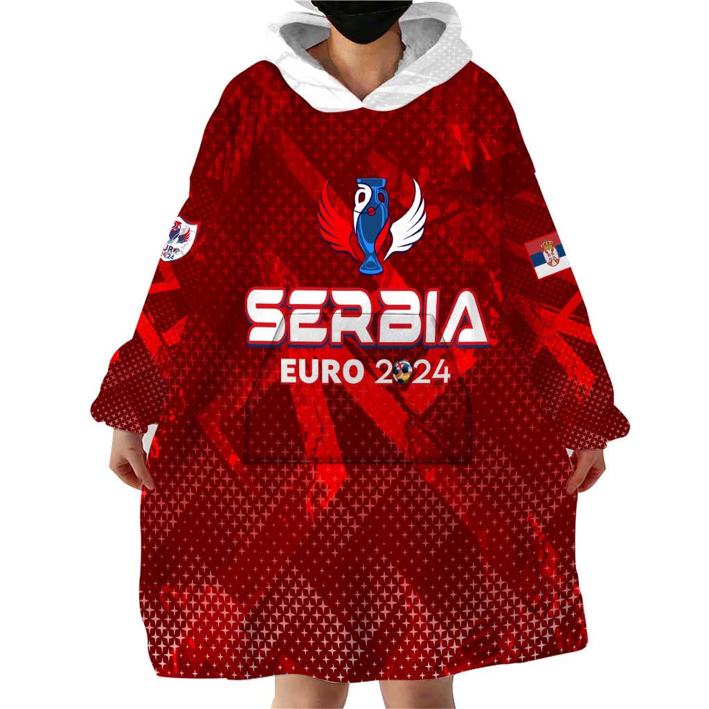 Personalized Serbia Football 2024 Wearable Blanket Hoodie Trophy Wing Style - Wonder Print Shop