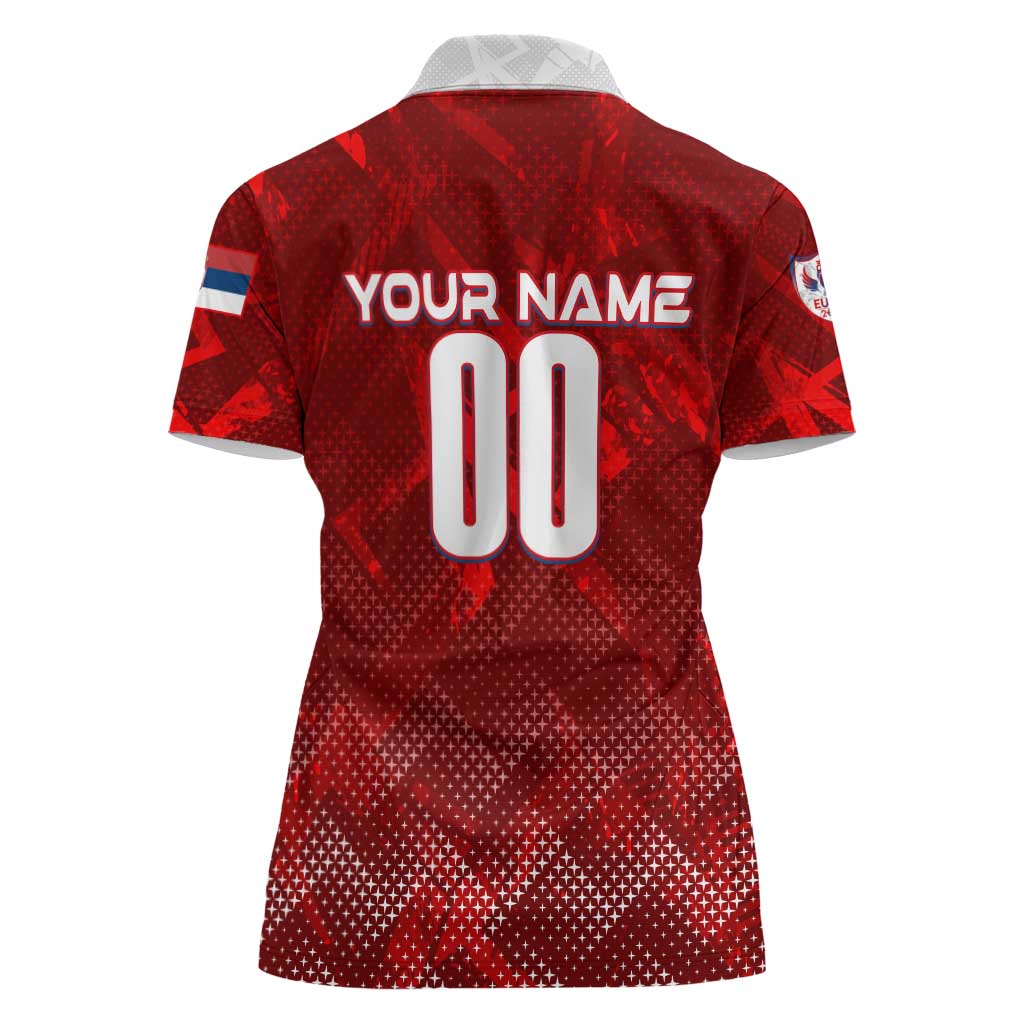 Personalized Serbia Football 2024 Women Polo Shirt Trophy Wing Style - Wonder Print Shop