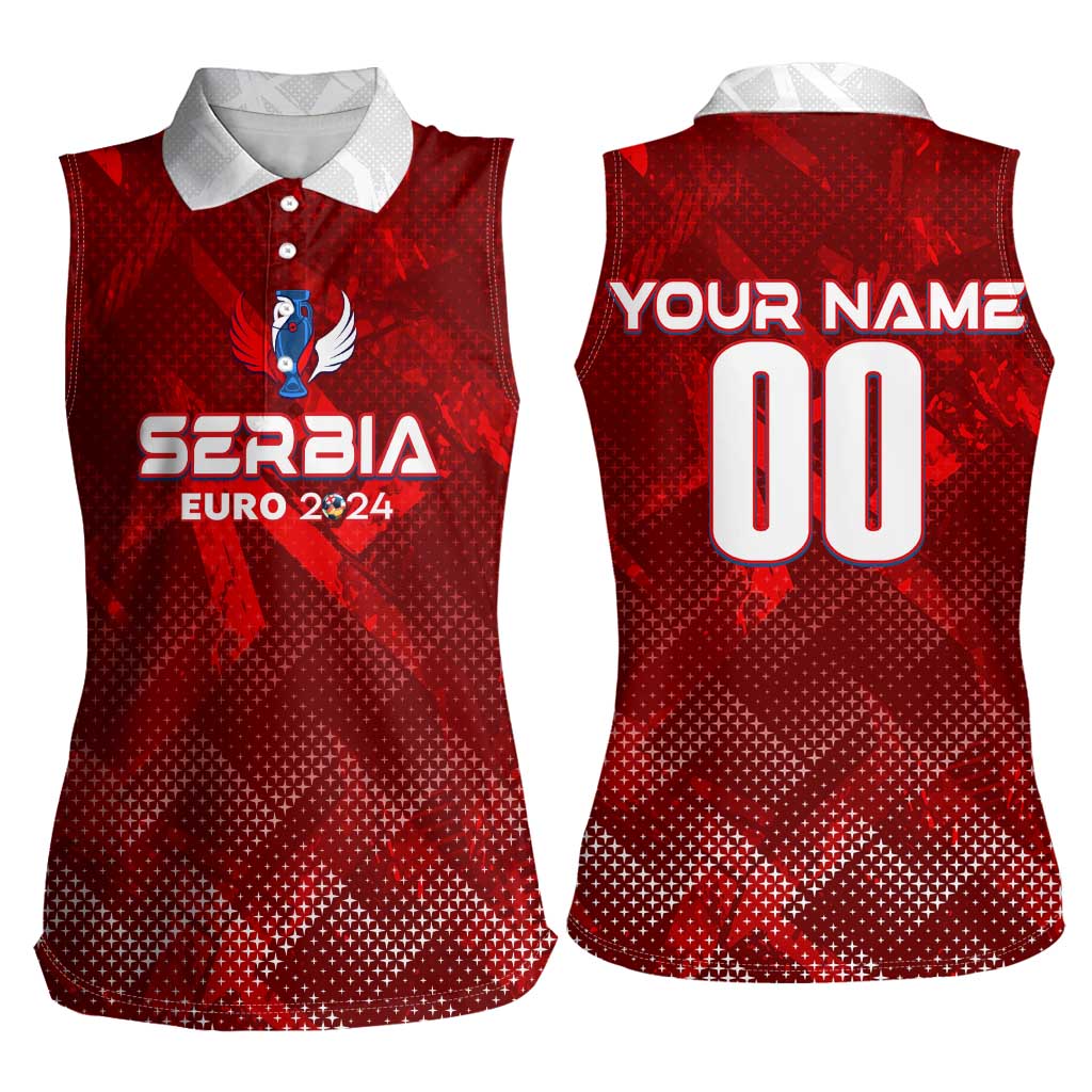 Personalized Serbia Football 2024 Women Sleeveless Polo Shirt Trophy Wing Style - Wonder Print Shop