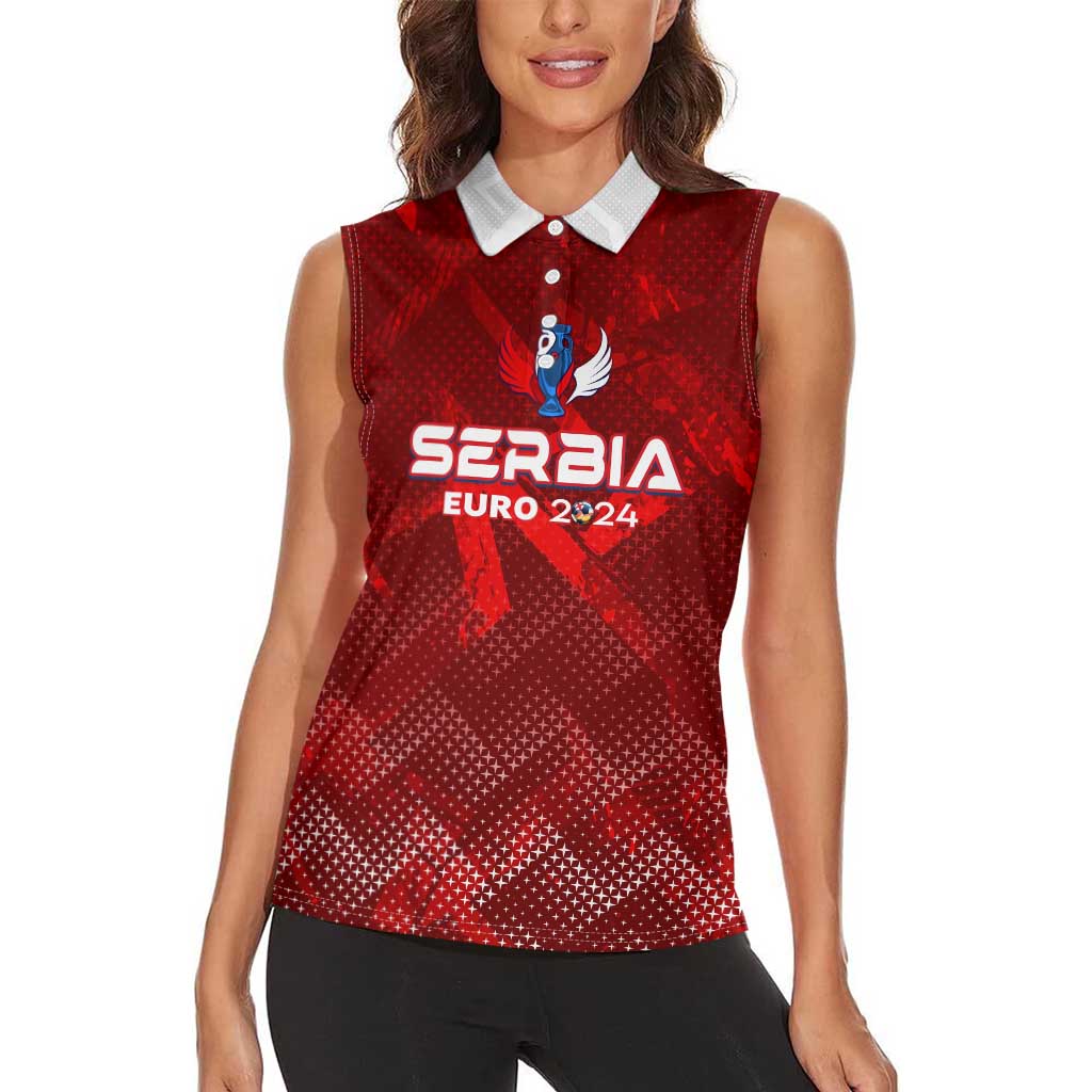 Personalized Serbia Football 2024 Women Sleeveless Polo Shirt Trophy Wing Style - Wonder Print Shop