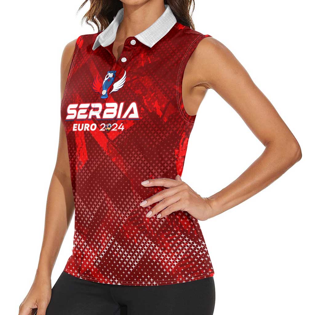 Personalized Serbia Football 2024 Women Sleeveless Polo Shirt Trophy Wing Style - Wonder Print Shop