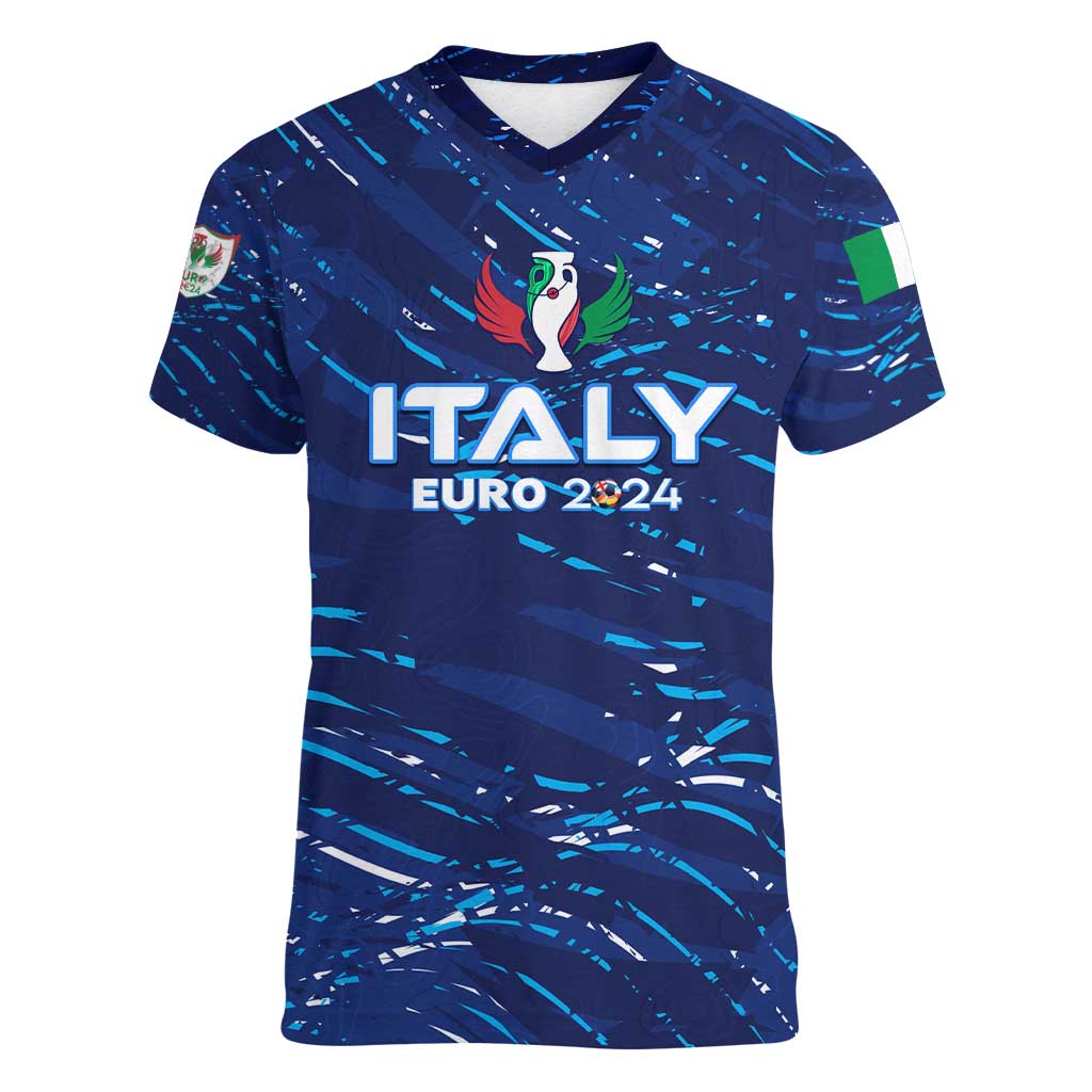 Personalized Italy Football 2024 Women V-Neck T-Shirt Trophy Wing Style - Wonder Print Shop
