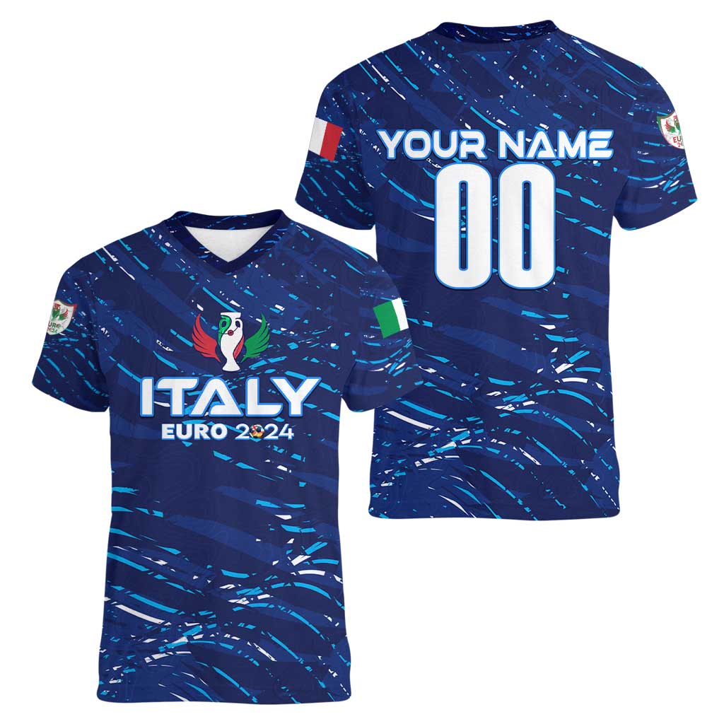 Personalized Italy Football 2024 Women V-Neck T-Shirt Trophy Wing Style - Wonder Print Shop