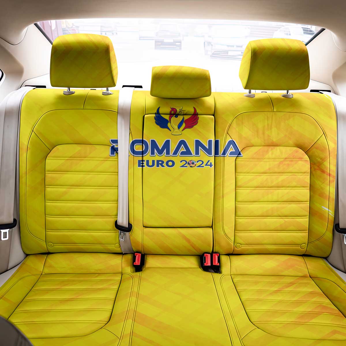 Romania Football 2024 Back Car Seat Cover Trophy Wing Style - Wonder Print Shop