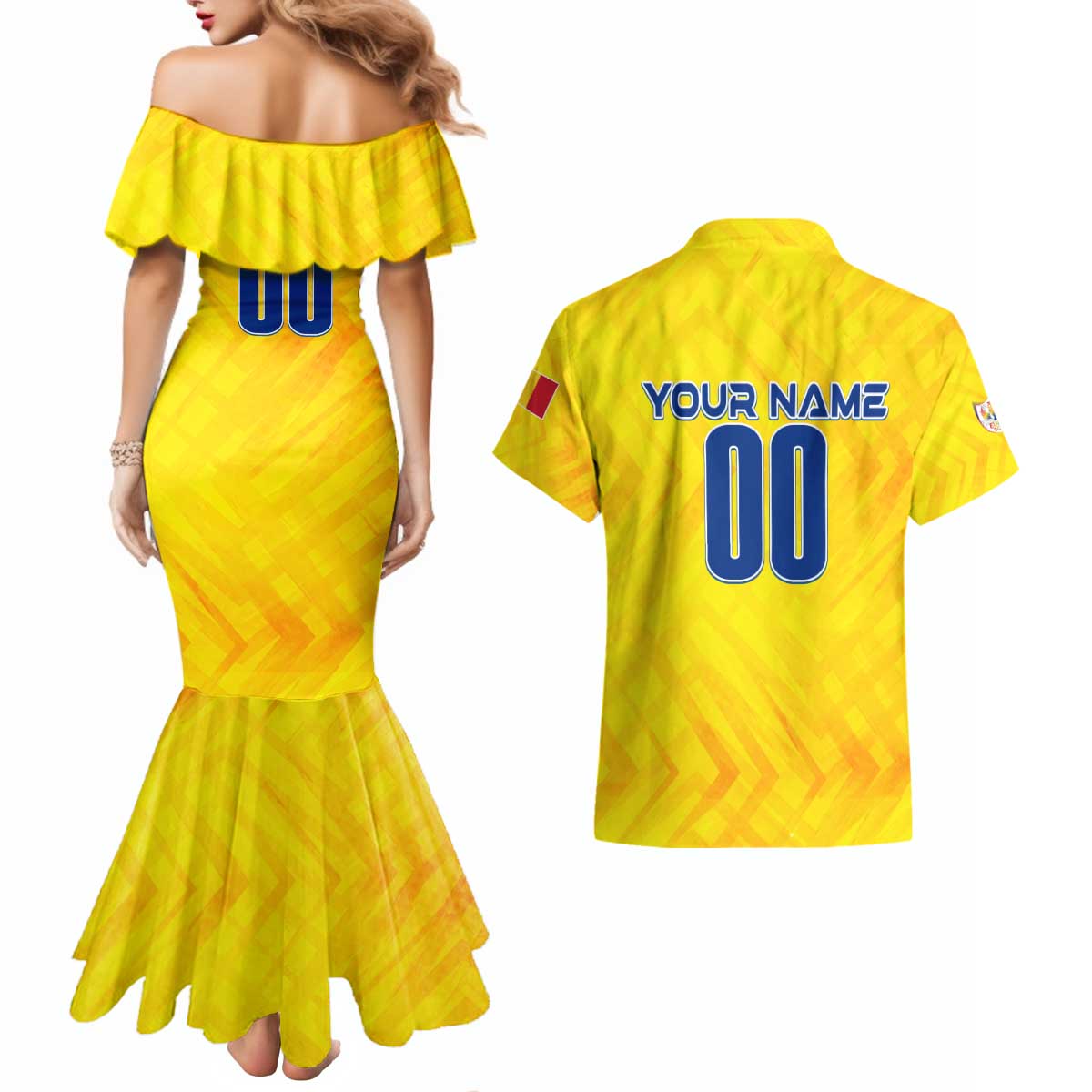 Personalized Romania Football 2024 Couples Matching Mermaid Dress and Hawaiian Shirt Trophy Wing Style - Wonder Print Shop