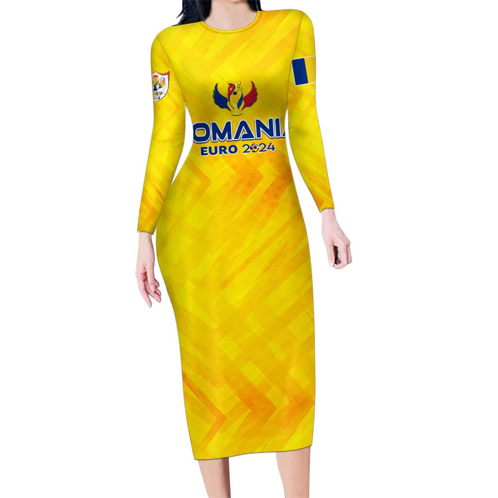 Personalized Romania Football 2024 Family Matching Long Sleeve Bodycon Dress and Hawaiian Shirt Trophy Wing Style - Wonder Print Shop