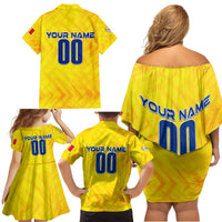 Personalized Romania Football 2024 Family Matching Off Shoulder Short Dress and Hawaiian Shirt Trophy Wing Style - Wonder Print Shop