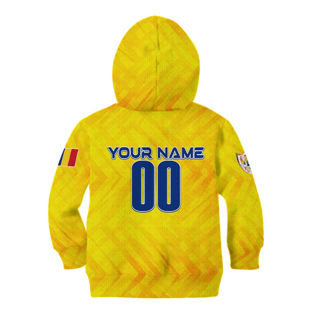 Personalized Romania Football 2024 Kid Hoodie Trophy Wing Style - Wonder Print Shop