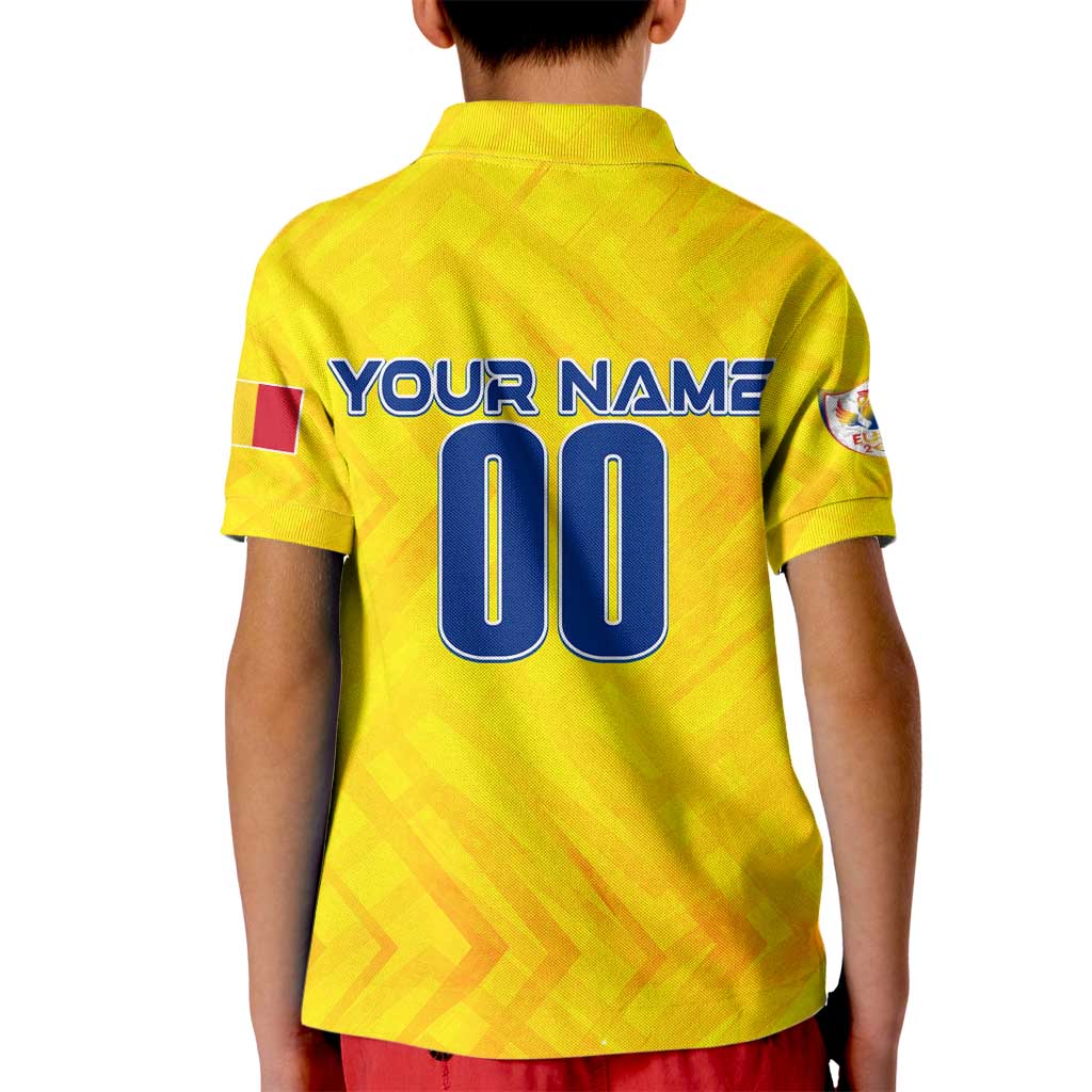Personalized Romania Football 2024 Kid Polo Shirt Trophy Wing Style - Wonder Print Shop