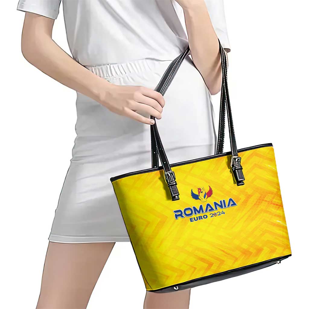 Romania Football 2024 Leather Tote Bag Trophy Wing Style - Wonder Print Shop