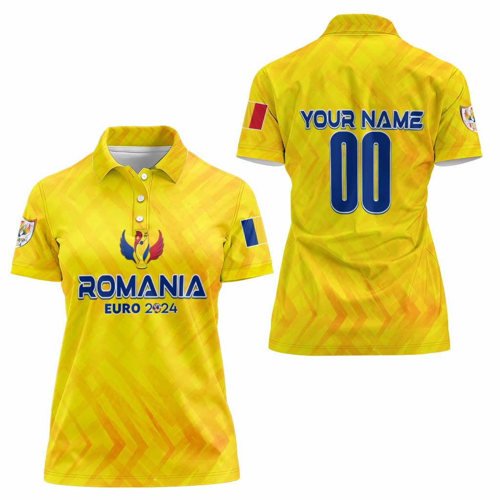 Personalized Romania Football 2024 Women Polo Shirt Trophy Wing Style - Wonder Print Shop