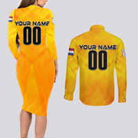 Personalized Netherlands Football 2024 Couples Matching Long Sleeve Bodycon Dress and Long Sleeve Button Shirt Trophy Wing Style - Wonder Print Shop