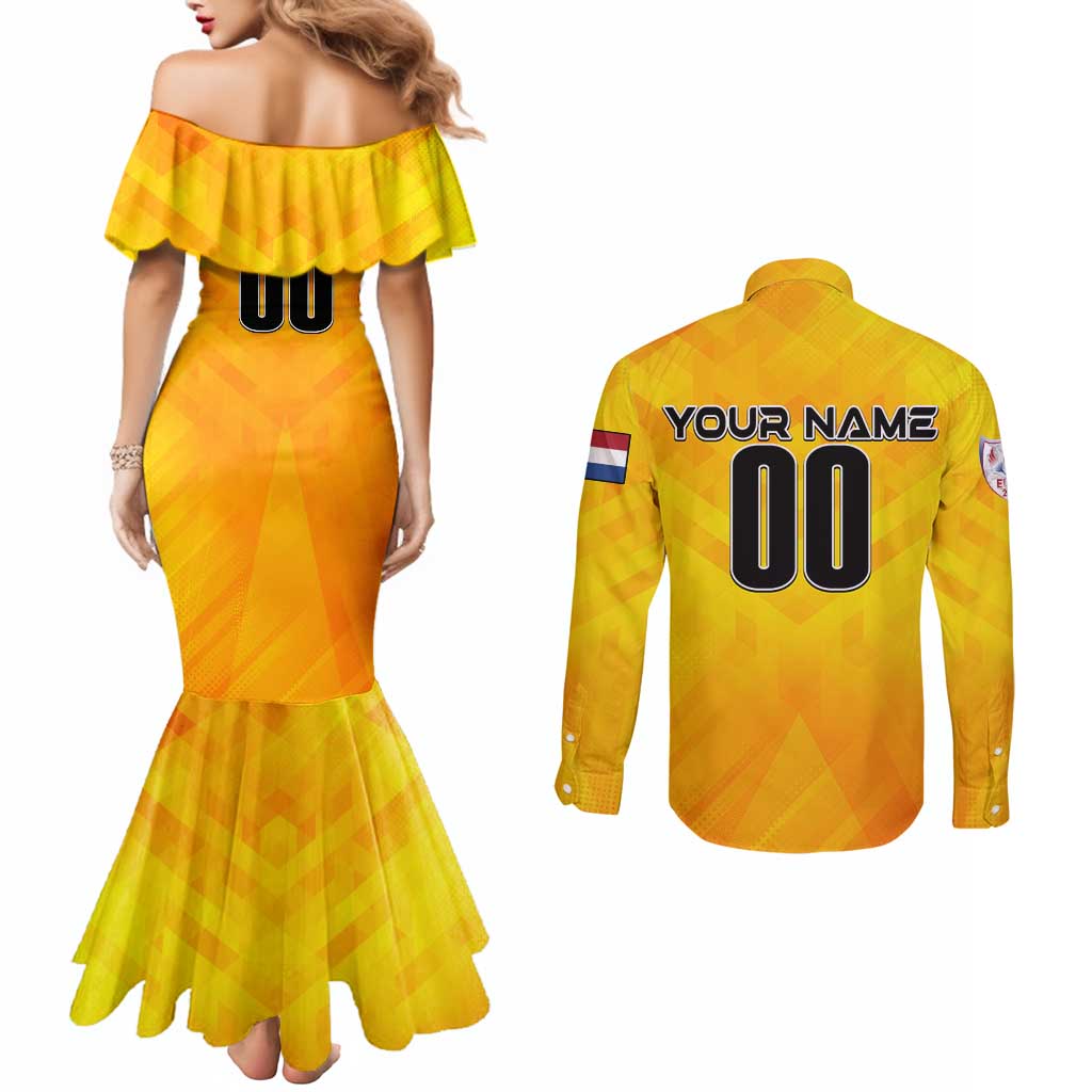 Personalized Netherlands Football 2024 Couples Matching Mermaid Dress and Long Sleeve Button Shirt Trophy Wing Style