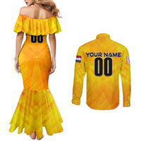 Personalized Netherlands Football 2024 Couples Matching Mermaid Dress and Long Sleeve Button Shirt Trophy Wing Style