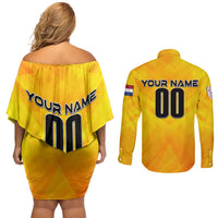 Personalized Netherlands Football 2024 Couples Matching Off Shoulder Short Dress and Long Sleeve Button Shirt Trophy Wing Style - Wonder Print Shop