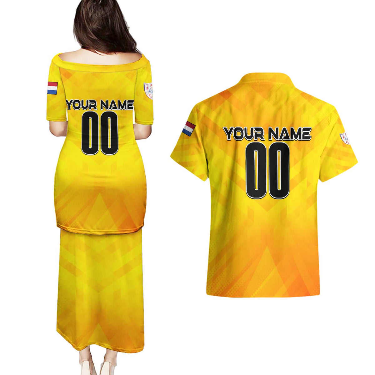 Personalized Netherlands Football 2024 Couples Matching Puletasi and Hawaiian Shirt Trophy Wing Style - Wonder Print Shop