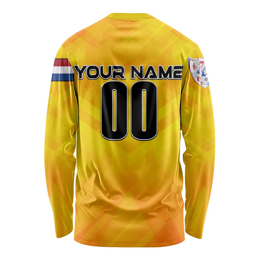 Personalized Netherlands Football 2024 Long Sleeve Shirt Trophy Wing Style - Wonder Print Shop