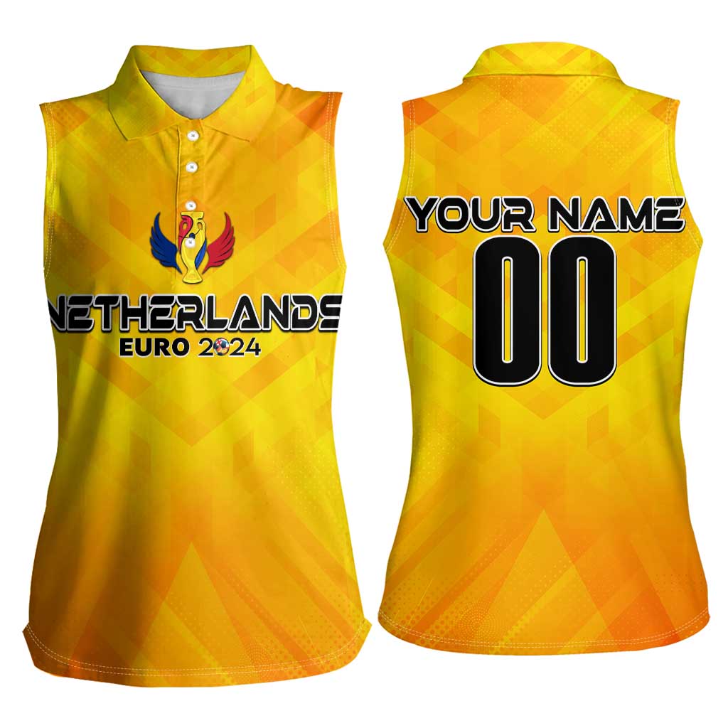 Personalized Netherlands Football 2024 Women Sleeveless Polo Shirt Trophy Wing Style - Wonder Print Shop