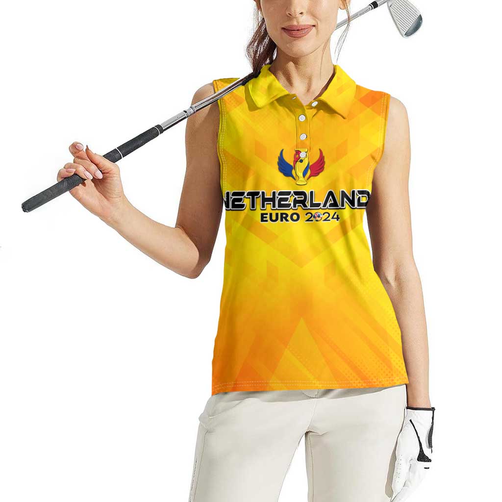 Personalized Netherlands Football 2024 Women Sleeveless Polo Shirt Trophy Wing Style - Wonder Print Shop