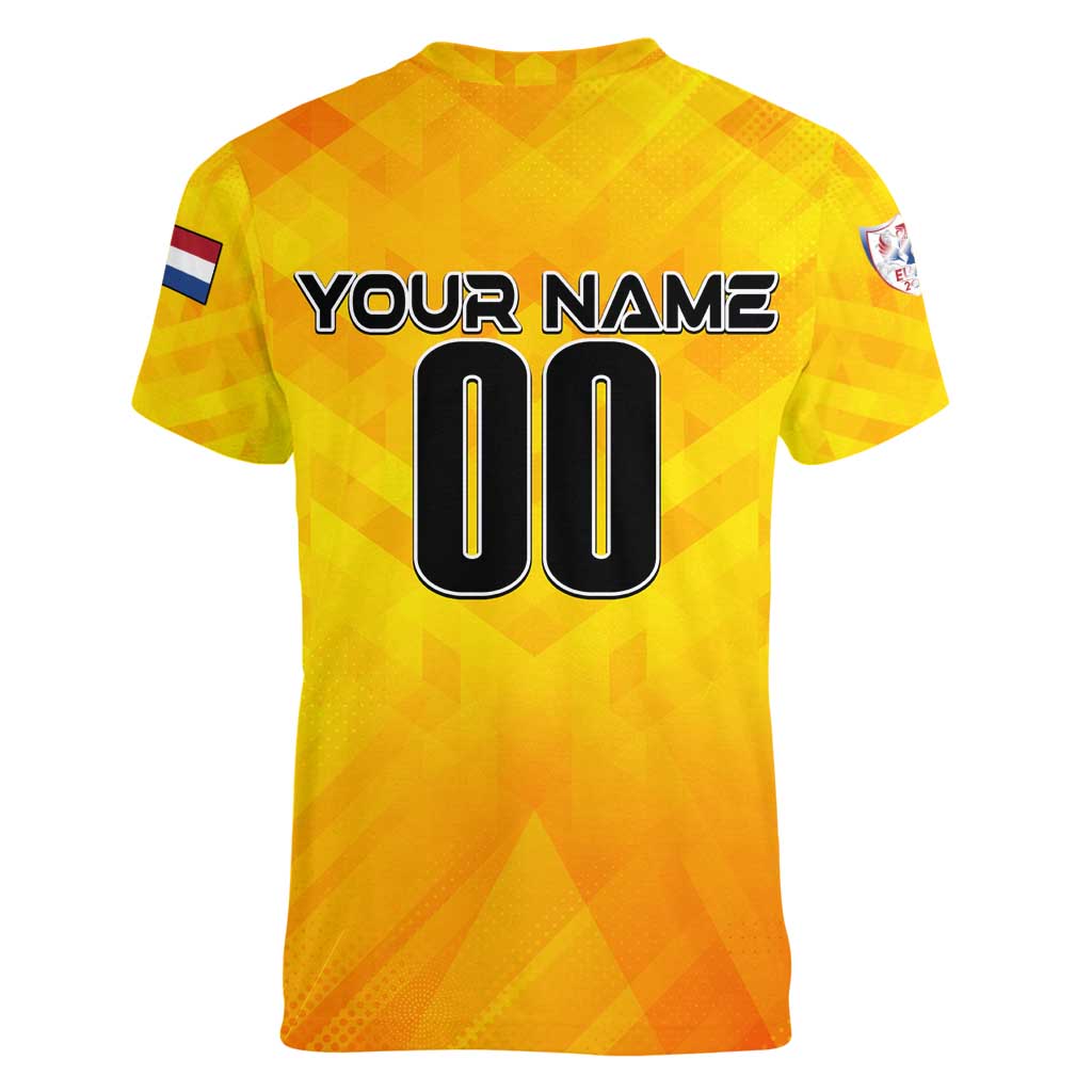 Personalized Netherlands Football 2024 Women V-Neck T-Shirt Trophy Wing Style - Wonder Print Shop