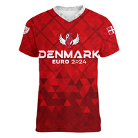 Personalized Denmark Football 2024 Women V-Neck T-Shirt Trophy Wing Style - Wonder Print Shop