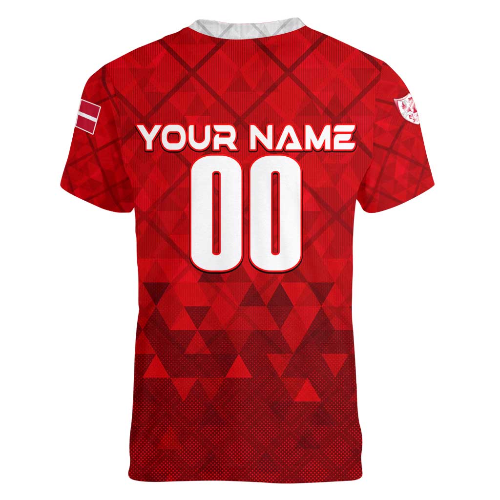 Personalized Denmark Football 2024 Women V-Neck T-Shirt Trophy Wing Style - Wonder Print Shop