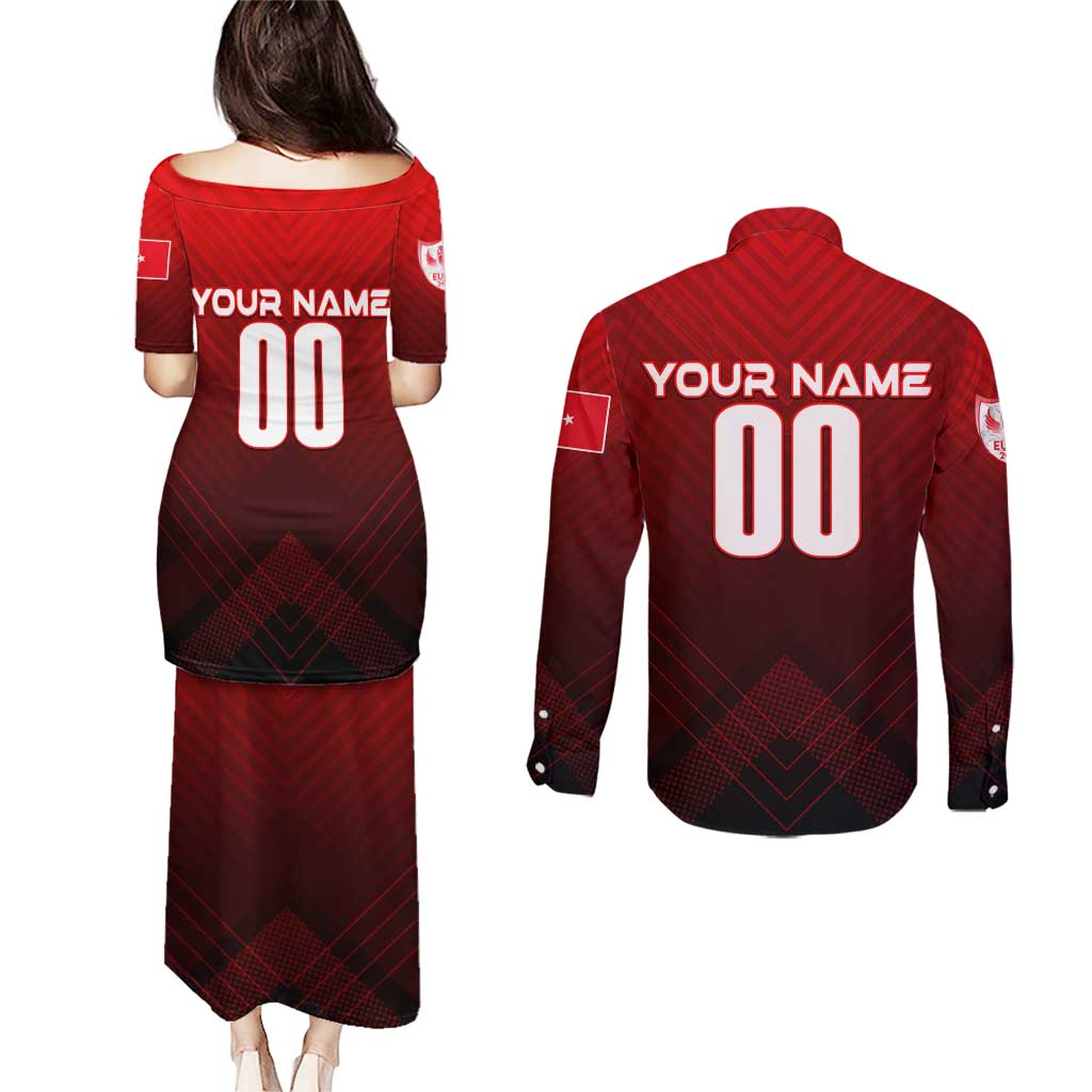 Personalized Turkey Football 2024 Couples Matching Puletasi and Long Sleeve Button Shirt Trophy Wing Style - Wonder Print Shop